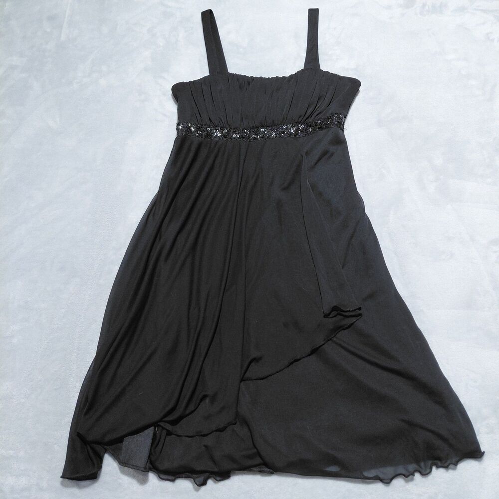 City Triangles Youth L Fit & Flair Black Sequin Bodice Strap Empire Waist Dress